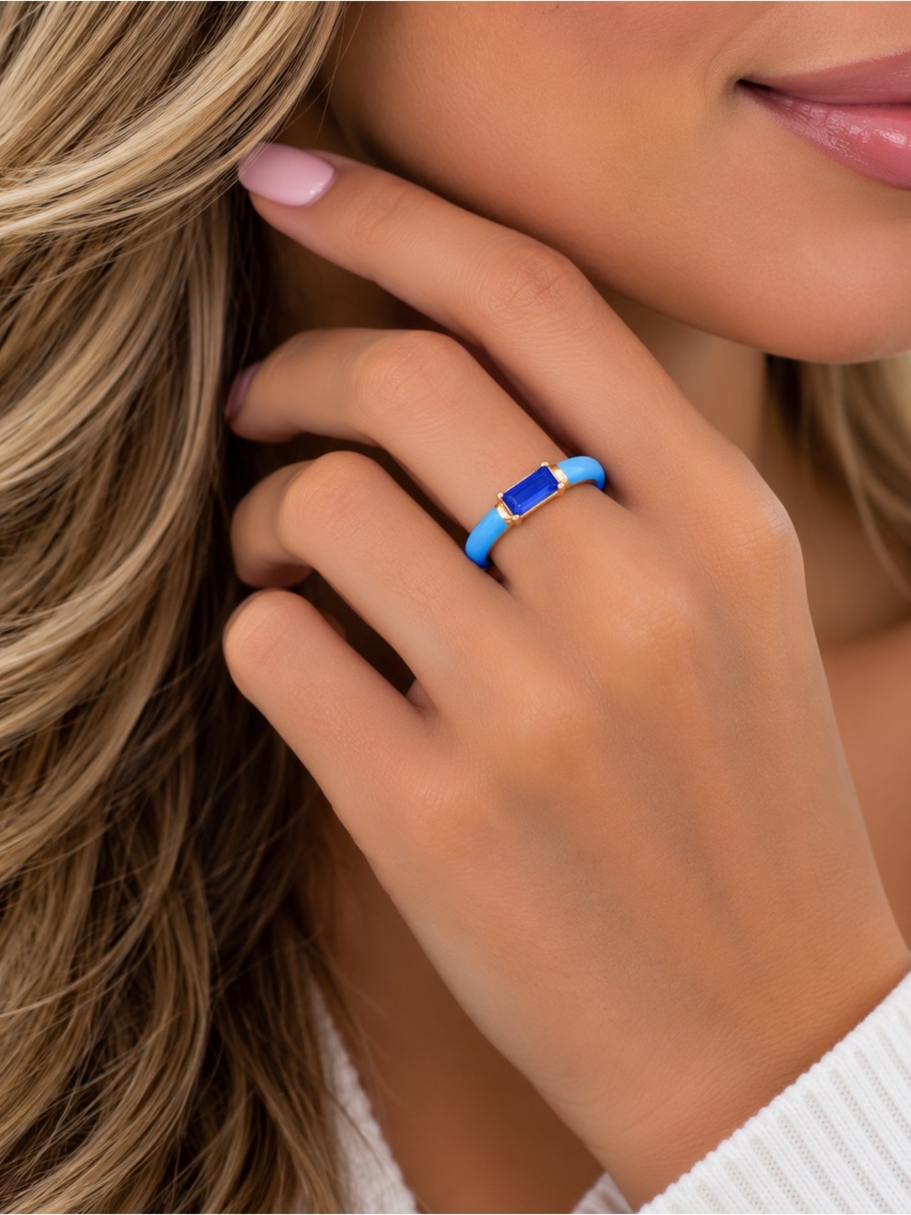 Luxury Baguette Crystal Enamel Ring